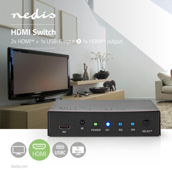 Nedis HDMI ™ switch | 3-Port port(s) | 1x USB-C™ / 2x HDMI ™ -in