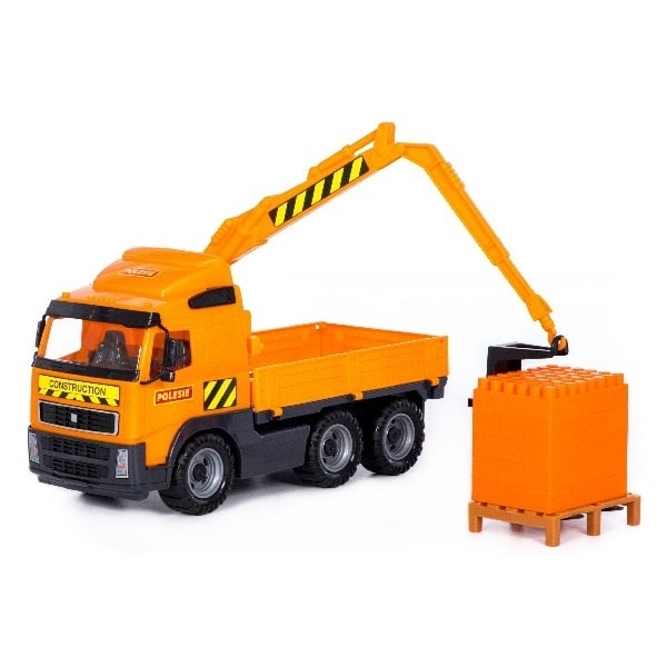 Volvo Lastbil med Kran + tegelstenar på pall 450x190x250mm