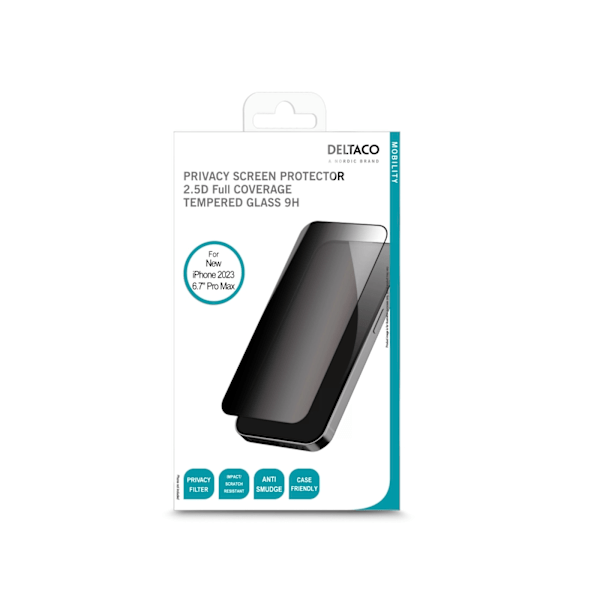 DELTACO Privacy screen protector iPhone 15 Pro Max Svart