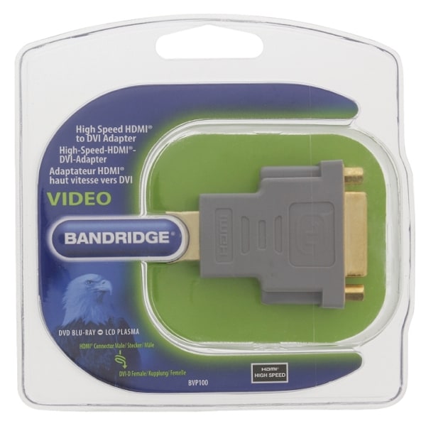 Bandridge High Speed HDMI Sovitin HDMI-Liitin - DVI-D 24 + 1-Pin Naaras Harmaa