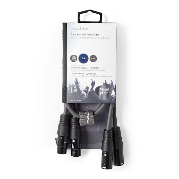 Nedis Balansoitu Audiojohto | 2x XLR 3-Pin uros | 2x XLR 3-Pin naaras | Niklattu | 0.50 m | Pyöreä | PVC | Tummanharmaa | Pahvikotelo