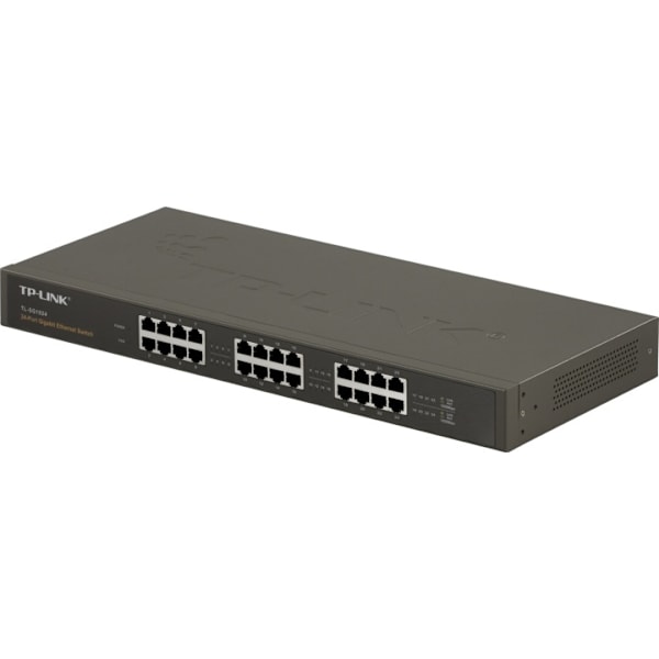 TP-LINK, netværksswitch, 24-ports 10/100/1000Mbps, RJ45 Sort