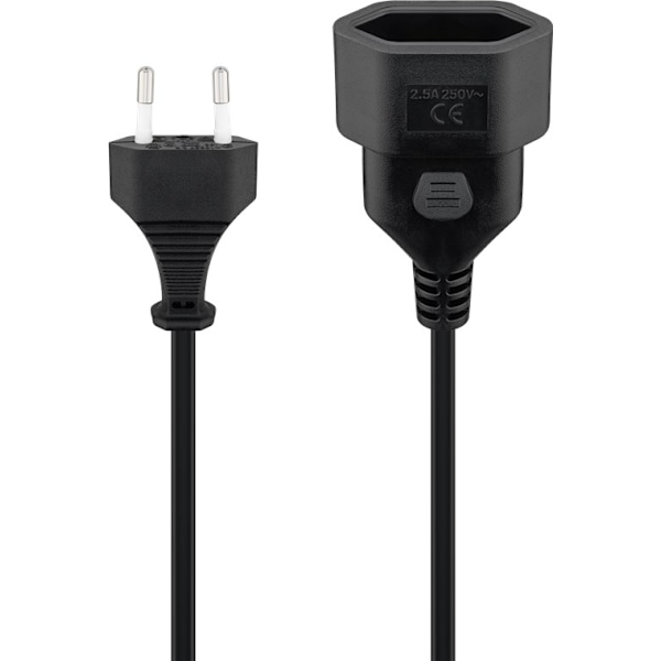 Goobay Förlängningskabel Europlug, 2 m, svart Europlug (typ C, CEE 7/16) > Europeiskt uttag