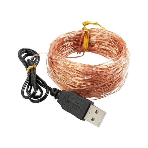 LED-streng på kobbertråd USB 10m, Kold hvid