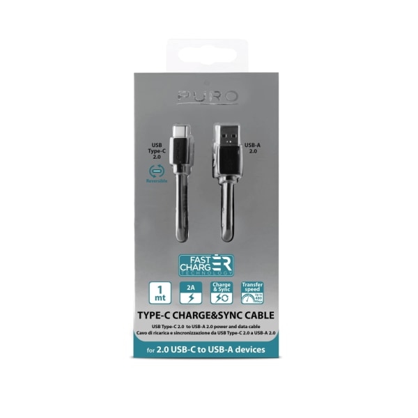 Puro USB-A - USB-C cable, 1m, Black