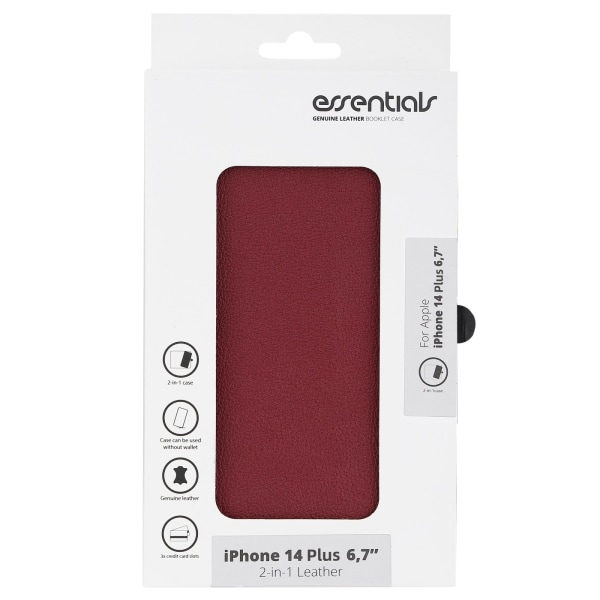 Essentials iPhone 14 Plus Leather wallet, detachable, Red Röd