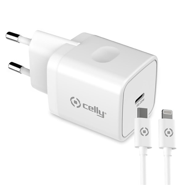 Celly USB-laddare USB-C PD 20W + Lightningkabel