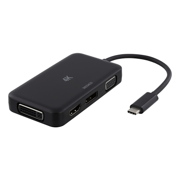 DELTACO sovitin USB-C - HDMI/DP/DVI/VGA, 4K, DP Alt Mode, musta