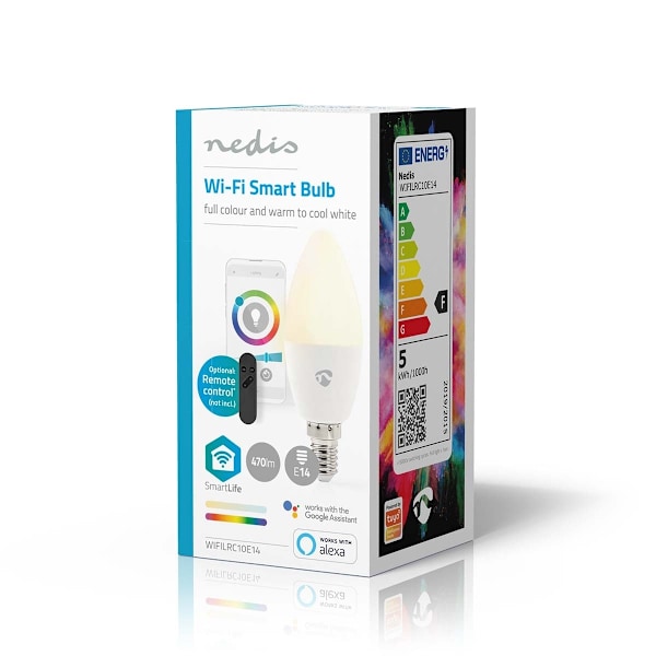Nedis SmartLife Fuld Farve Pære | Wi-Fi | E14 | 470 lm | 4.9 W | RGB / Varm til kølig hvid | 2700 - 6500 K | Android™ / IOS | Stearinlys | 1 stk