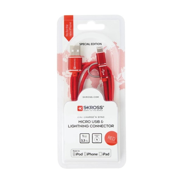 SKROSS RED 2in1 Charge'n Sync Micro USB & Lightning Cable