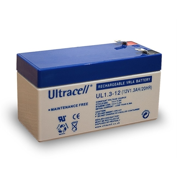 Ultracell Blybatteri 12 V, 1,3 Ah (UL1.3-12) Faston (4,8 mm) Bly