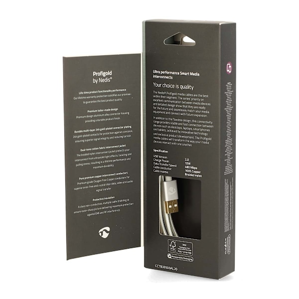 Nedis Lightning Kaapeli | USB 2.0 | Apple Lightning 8-Pin | USB-A Uros | 480 Mbps | Kullattu | 2.00 m | Pyöreä | Nailon / Punottu | Alumiini | Laatikk