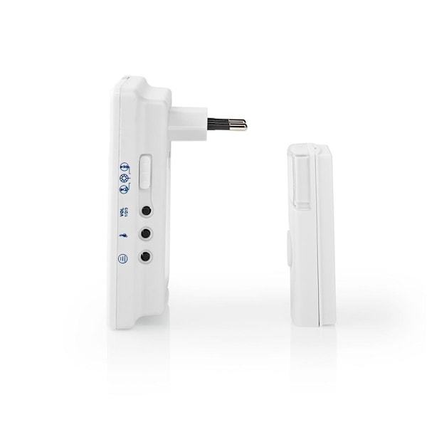 Nedis Trådlösa dörrklockan | Strömadapter | 220 - 240 V AC 50 Hz | 1x CR2032 | Volym: 80 dB | Signalområde: 300 m | IP44 | Justerbar volym | 36 Melodi