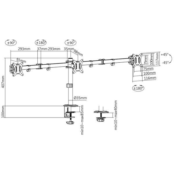 LogiLink Monitorivarsi kolminkertainen 17-27" 2x658mm