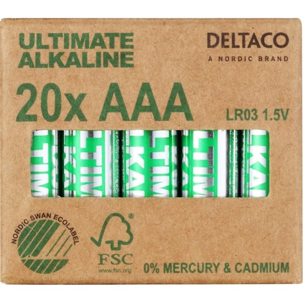 DELTACO Ultimate Alkaline AAA-batteri, 20-pack