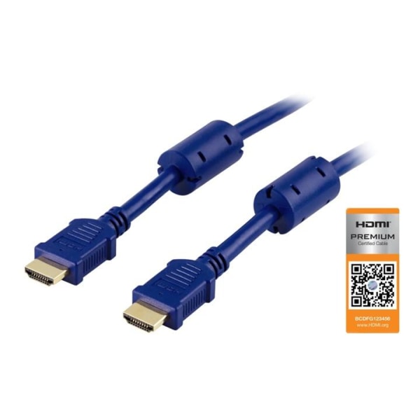 DELTACO HDMI-kabel, v1.4+Ethernet, 19-pin ha-ha, 1080p, blå, 2m