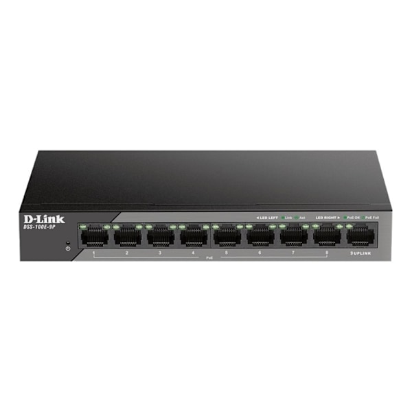 D-Link 9-Port 10/100 Unmanaged long range PoE Surveillance Switch musta