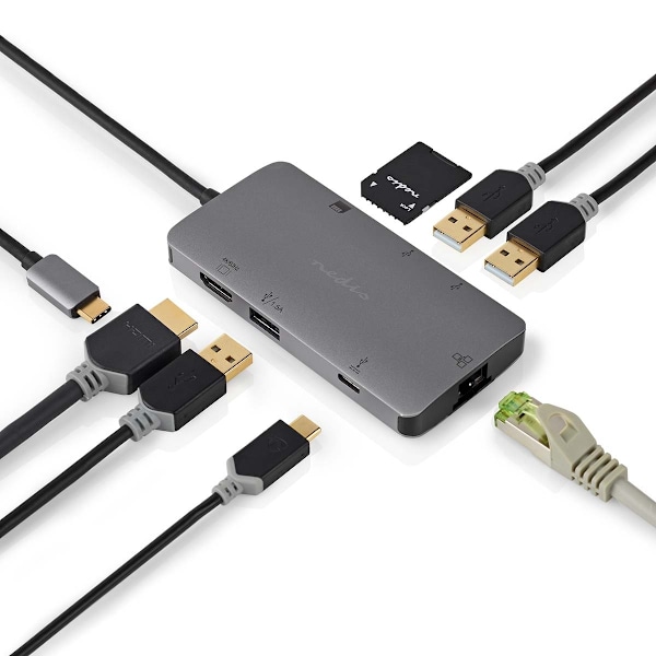 Nedis USB Multi-Port Adapter | 7-i-1 | USB 3.2 Gen 1 | USB-C™ Hane | HDMI™ Utgång / Micro SD / RJ45 Hona / SD / USB-C™ Hona / 3x USB-A Hona | 5 Gbps |