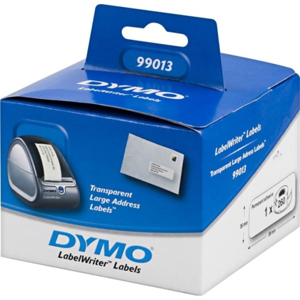 DYMO LabelWriter isot läpinäkyvät osoite-etiketit, 89x36mm, 260k
