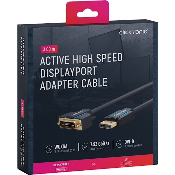 ClickTronic adapterkabel för aktiv DisplayPort™ till DVI-D Premi