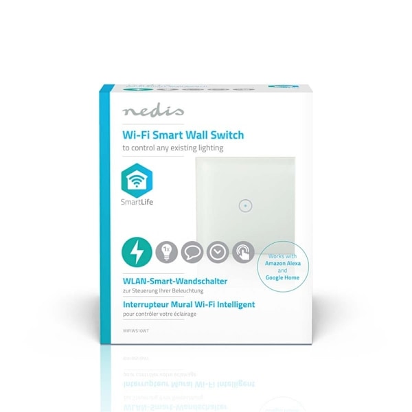 Nedis SmartLife Vægkontakt | Wi-Fi | Enkelt | Vægbeslag | 1000 W | Android™ / IOS | Glas | Hvid