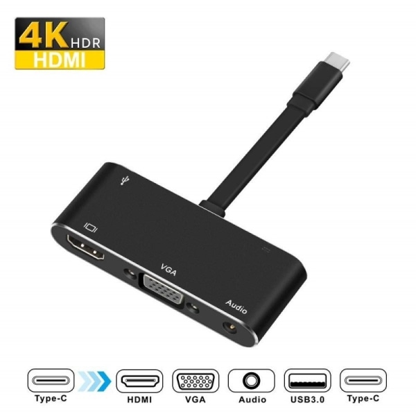 USB-C Multiport Adapter, VGA, HDMI, USB 3.0, 3,5 mm