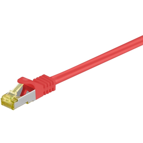 Goobay RJ45 patchkabel S/FTP (PiMF), 500 MHz, med CAT 7 råkabel, röd, 0,25 m LSZH halogenfri kabelhölje, koppar, RJ45-kontakt (CAT 6A)