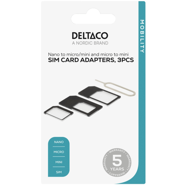 DELTACO SIM-kortadapter til micro/mini/nano-sim, sort