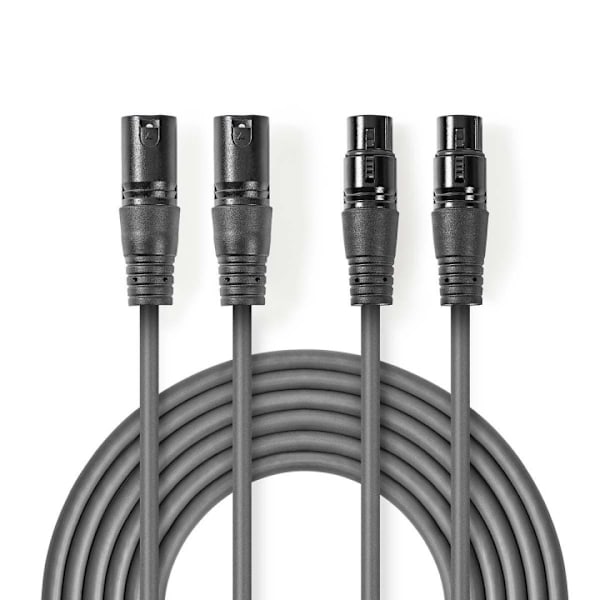 Nedis Balansoitu Audiojohto | 2x XLR 3-Pin uros | 2x XLR 3-Pin naaras | Niklattu | 0.50 m | Pyöreä | PVC | Tummanharmaa | Pahvikotelo
