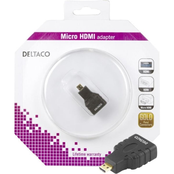 DELTACO HDMI-adapter, <b>HDMI High Speed with Ethernet</b>, micr