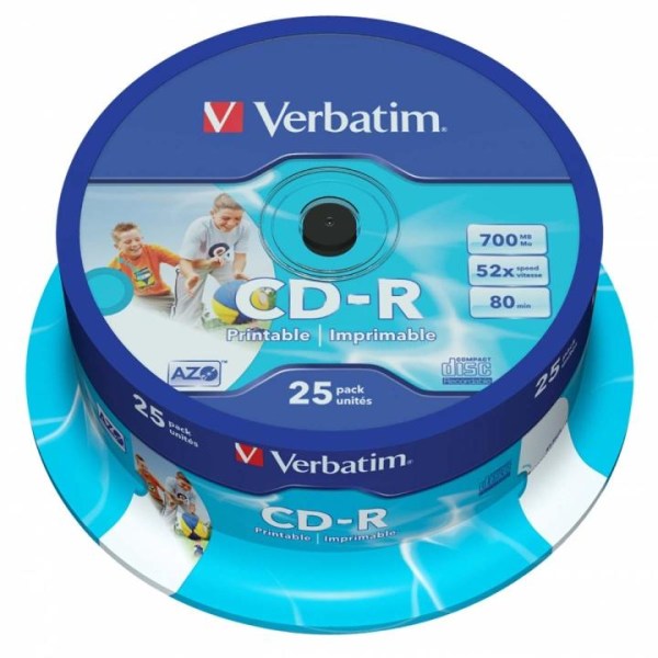 CD-R AZO Wide Inkjet Printable 700MB 52x, 25-pack