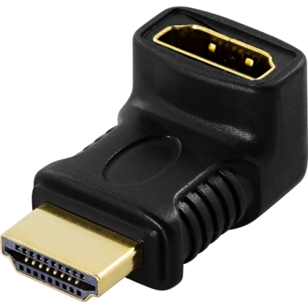 DELTACO HDMI-adapter, 19-pin han til hun, vinklet, guldpletteret stik