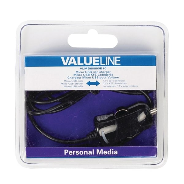 Valueline Billaddare micro USB USB - 12 V 1 meter svart 2.1A