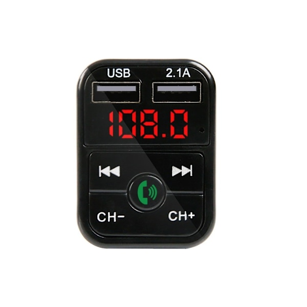 2-i-1 FM-sender med dobbelt USB-stik, display og knapper, Sort