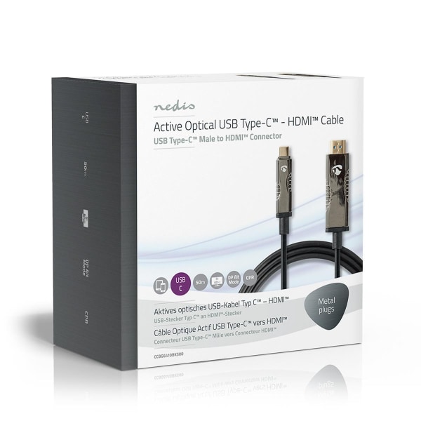 Nedis Aktiv optisk (AOC) USB kabel | USB-C™ Hane | HDMI™ Kontakt | 18 Gbps | 50.0 m | Rund | PVC | Svart | Presentbox