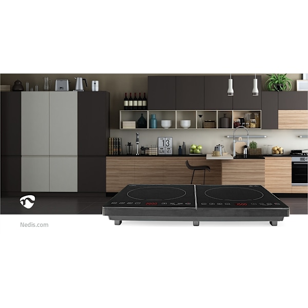 Nedis Kogeplade | Kogeplader: 2 | 3500 W | Overophedningsbeskyttelse | Sort | Timer | Turbo-handling | Børnelås