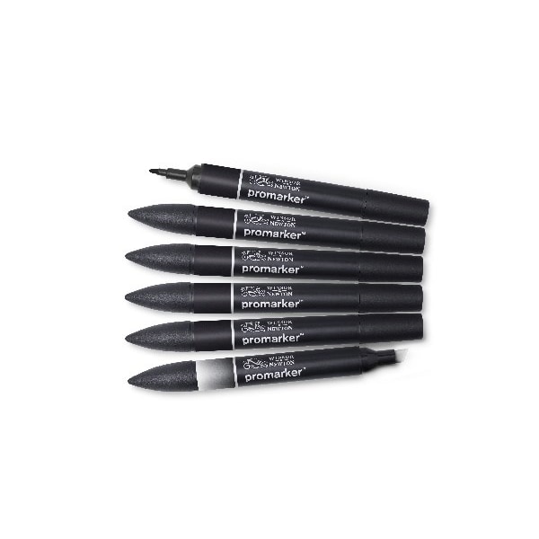 Winsor Promarker set 6st (5st Svart +1st blender)