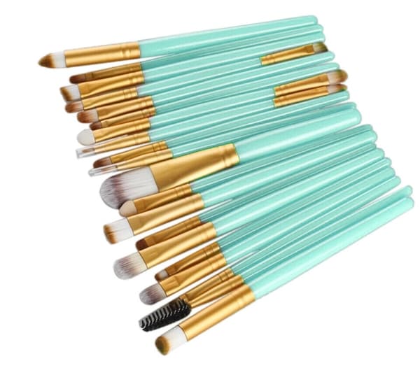 Professionella skonsamma sminkborstar 20-Pack, Turkos, Guld