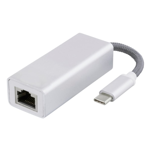 DELTACO USB-C-verkkosovitin, Gigabit, RJ45, muovipussi, hopea