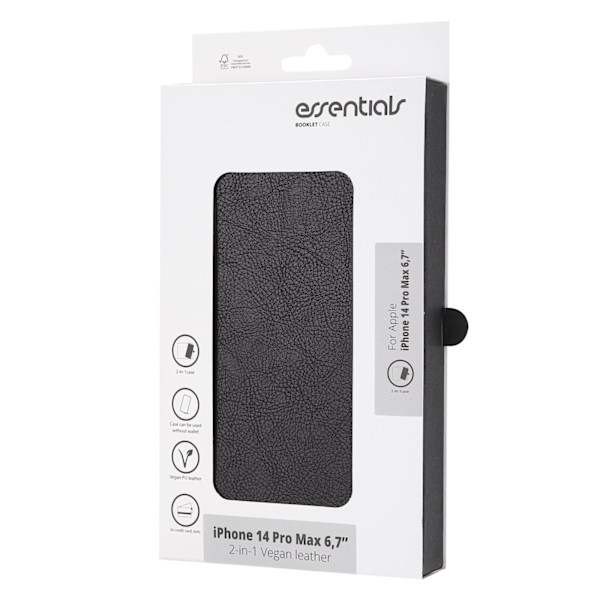 Essentials iPhone 14 Pro Max PU wall,detach,3 card,Black Svart