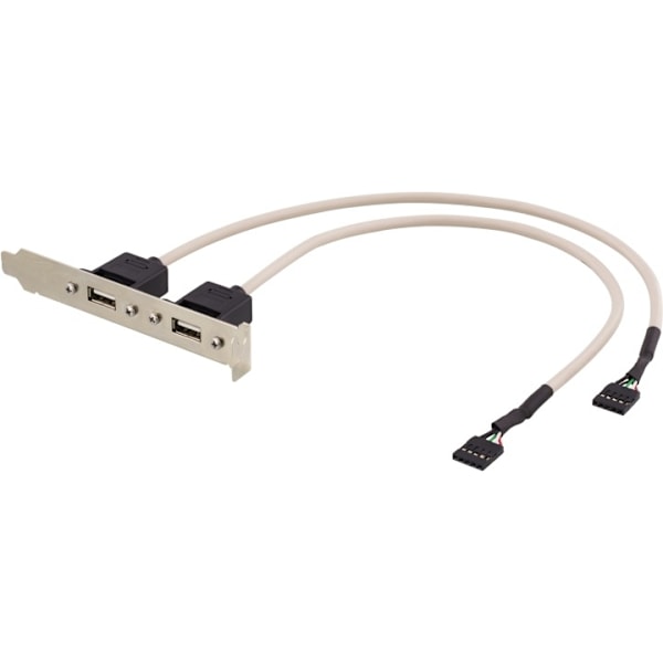 DELTACO USB 2.0 -kaapeli emolevylle, 2x IDC5 na - 2x USB-A na, 0,3m Nikkeli