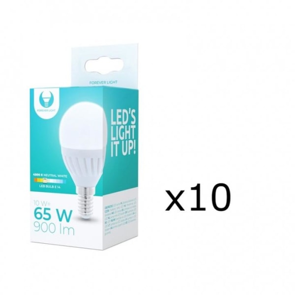 LED-lamppu E14, G45, 10W, 230V, 4500K, keraaminen, 10-pack, valkoinen neutraali