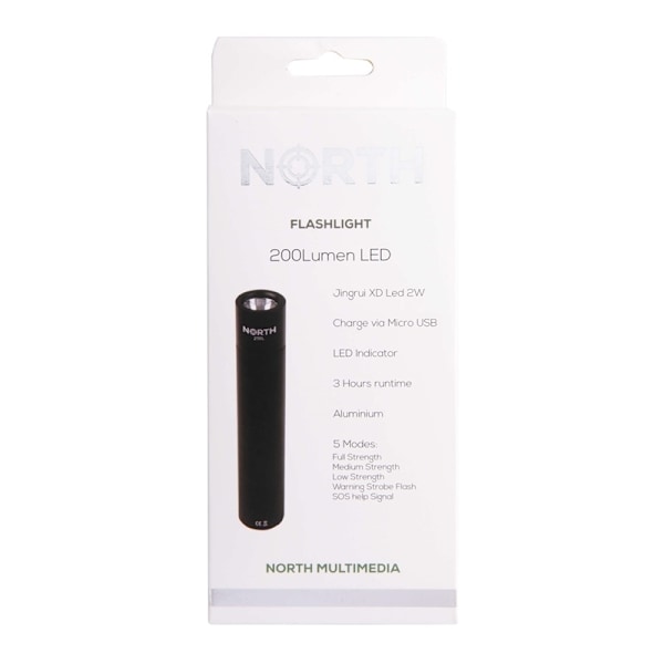 NORTH Ficklampa 200Lumen Svart Aluminium 2W