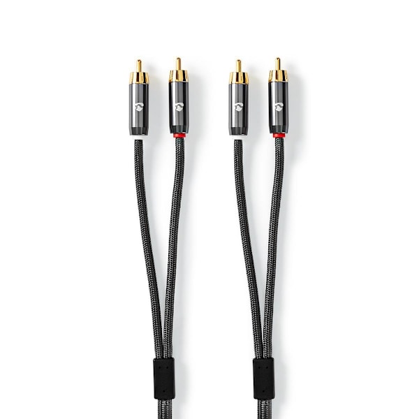 Nedis Stereoäänikaapeli | 2x RCA uros | 2x RCA uros | Kullattu | 2.00 m | Pyöreä | Gun Metal Harmaa / Harmaa | Laatikko kannella ja ikkunalla