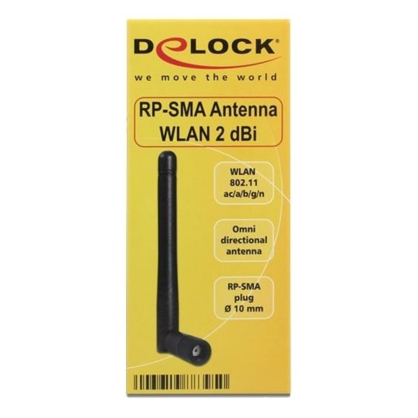 Delock WLAN 802.11 ac/a/b/g/n Antenna RP-SMA plug 2 dBi omnidirectiona