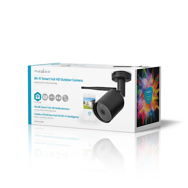 Nedis SmartLife Utomhus Kamera | Wi-Fi | Full HD 1080p | IP65 | microSD (ingår inte) / Molnlagring (tillval) | 12 V DC | Med rörelsesensor | Nattsikt