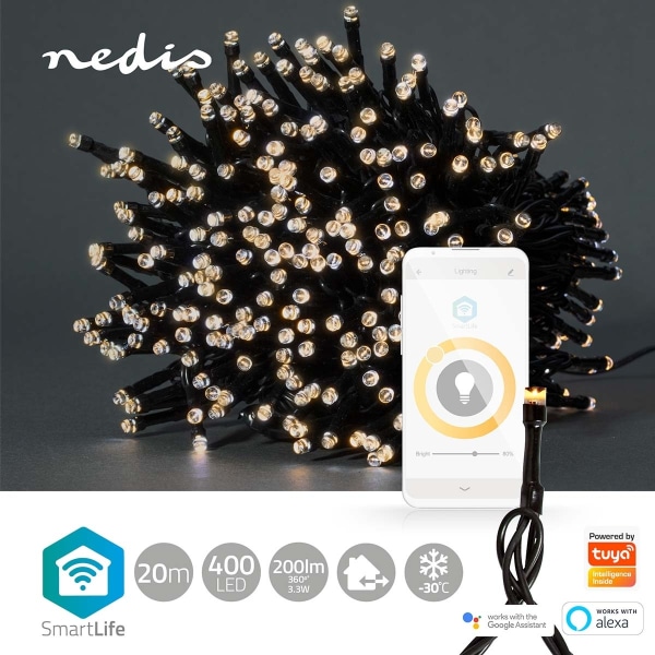 Nedis SmartLife Jouluvalot | Nauha | Wi-Fi | Lämmin Valkoinen | 400 LED's | 20.0 m | Android™ / IOS