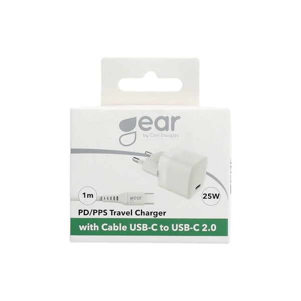 Gear Laturi 220V 1xUSB-C valkoinen PD/PPS 25W kaapeli USB-C–USB-C 3A