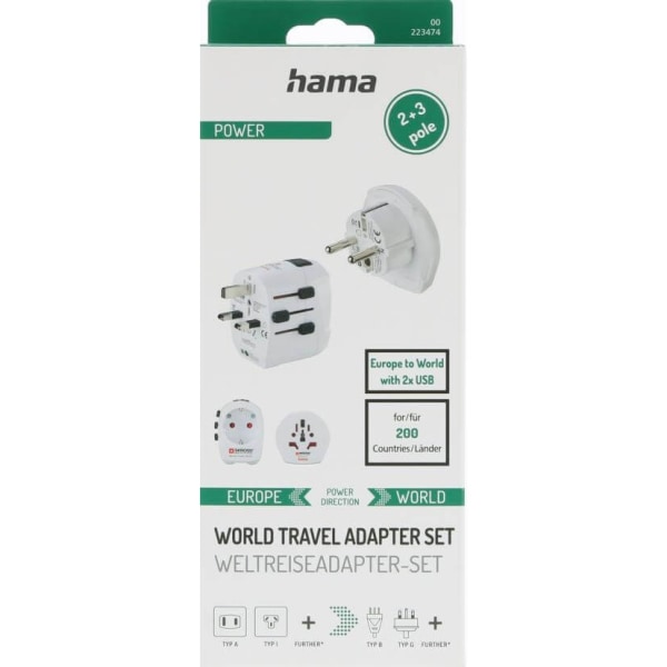 Hama Rejseadapter World Pro Light USB 3 pin
