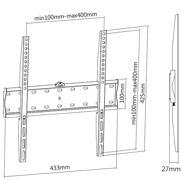 DELTACO näytön seinäkiinnike, 32" - 55", 40kg, 200x200 - 400x400